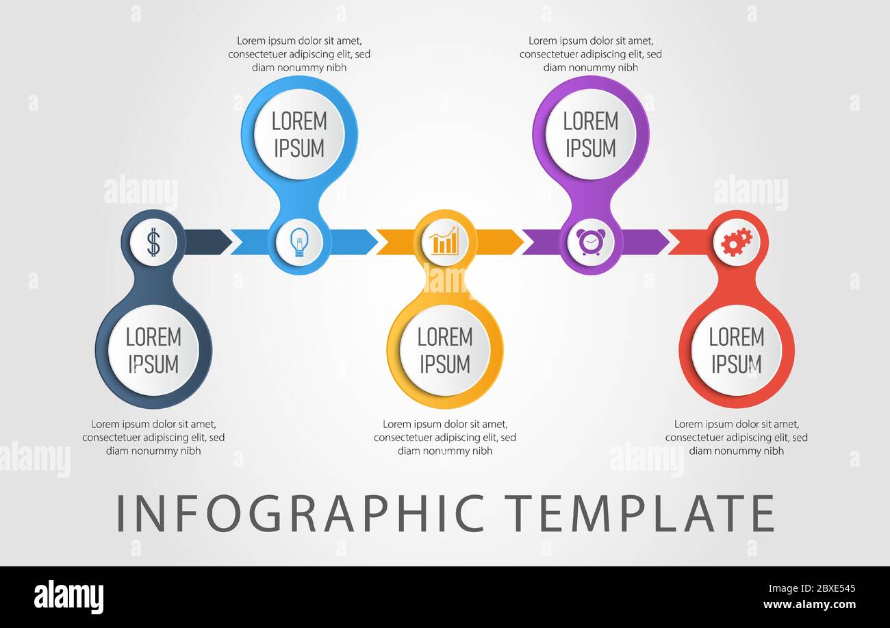Bunte Business Infografik Vorlage mit Symbol für Präsentation, Workflow, Prozess. Stock Vektor