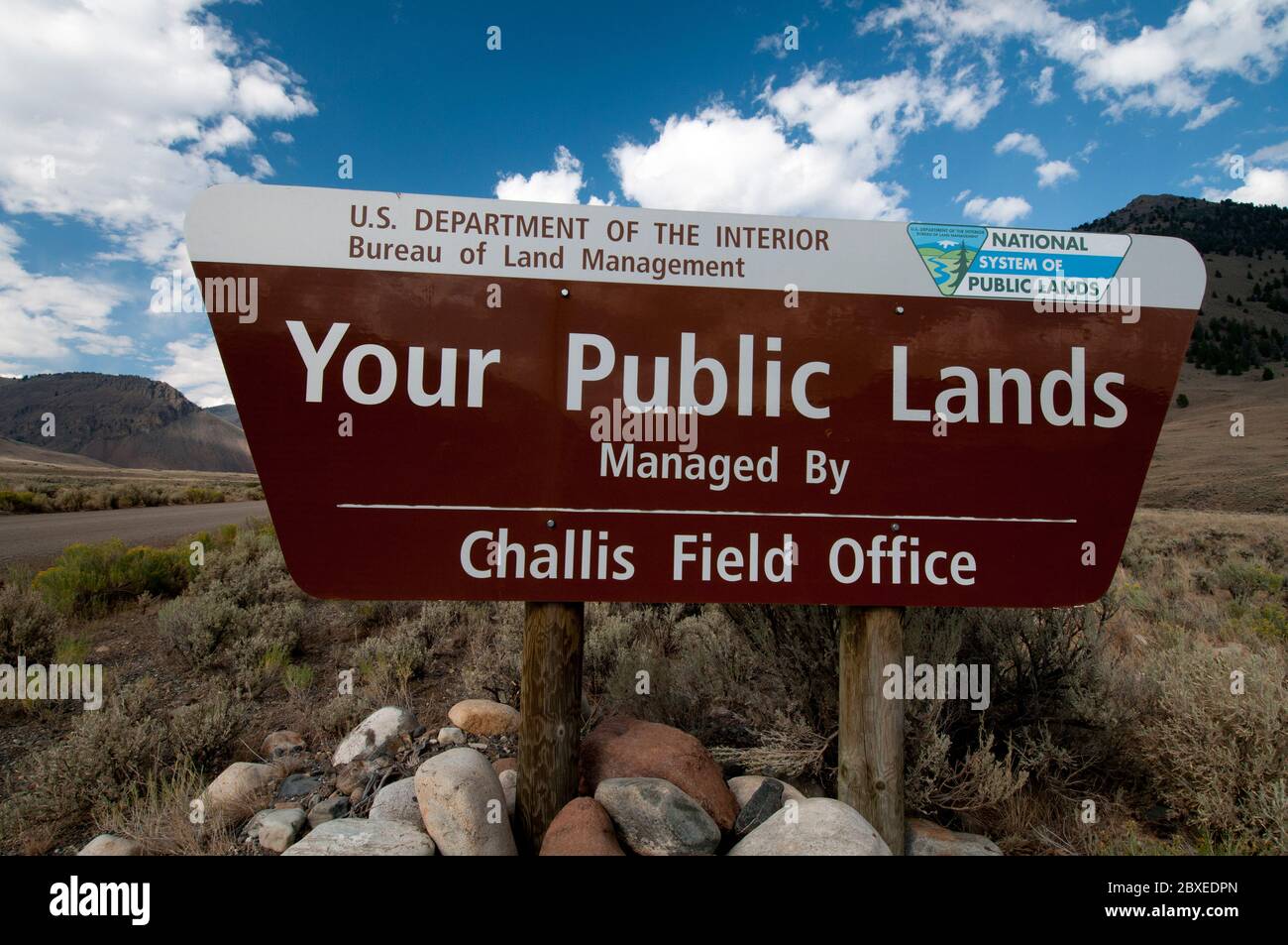 Bureau of Land Management öffentlichen Land Zeichen in Custer County in der Nähe von Copper Basin, ID Stockfoto