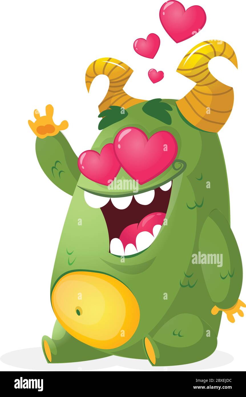 Glucklich Lustige Kleine Monster In Der Liebe Vektor Cartoon Illustration Eines Grunen Monster In Der Liebe Fur Den Valentinstag Stock Vektorgrafik Alamy