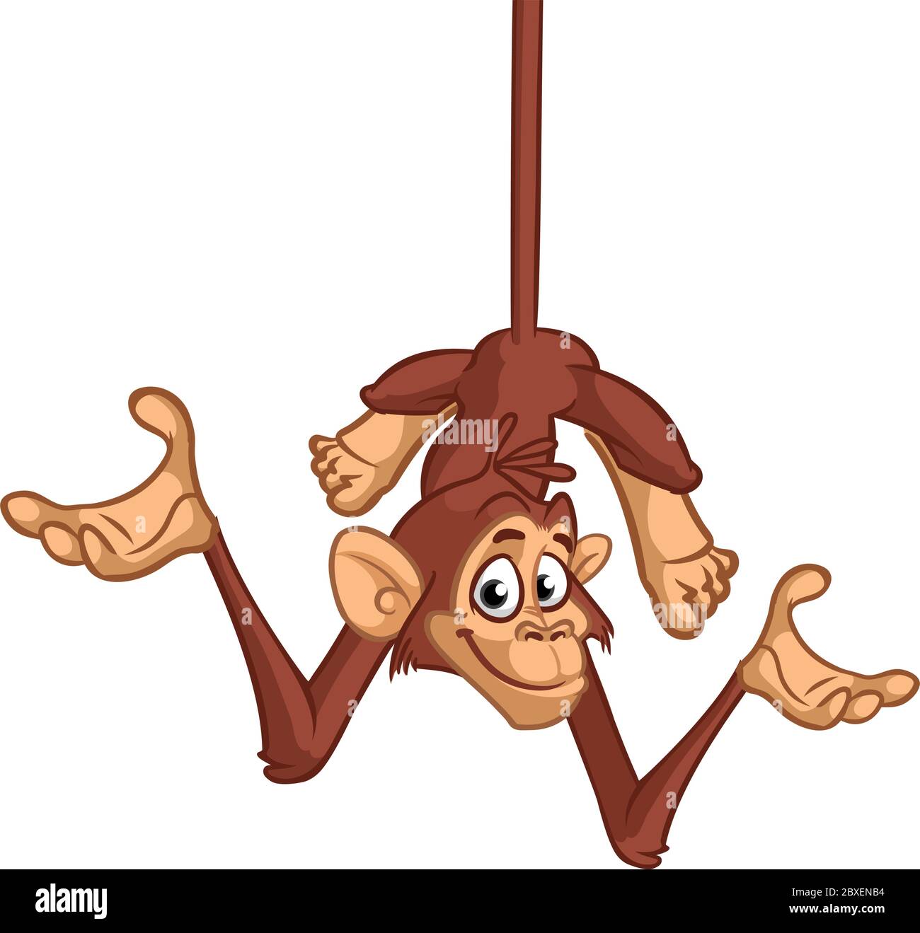 Lustige Cartoon Monkey Schimpansen Aufhängen Kopf Nach Unten Vektor Illustration Stock Vektor