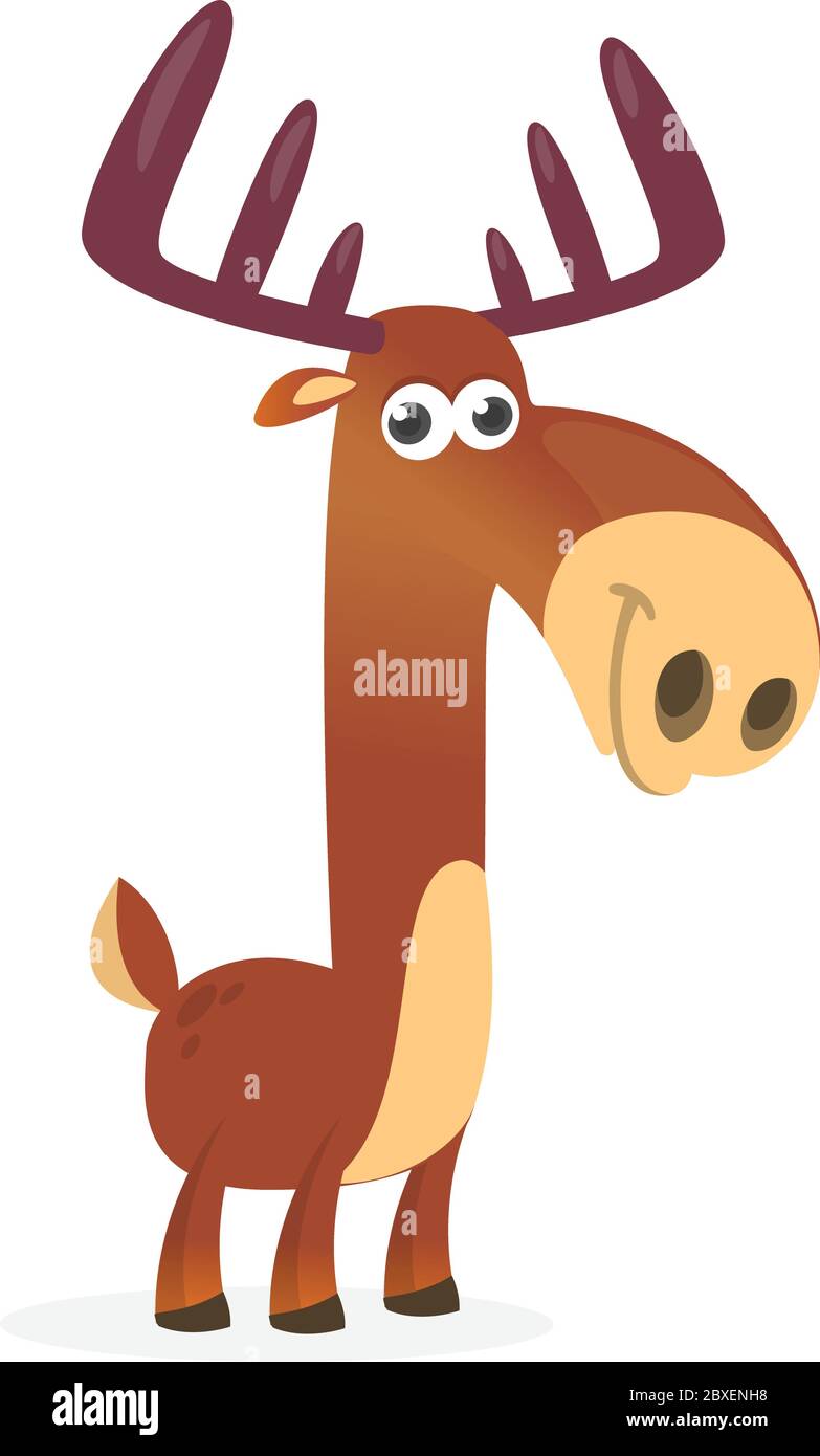 Niedliche Cartoon Elch Charakter. Wildwald Tiersammlung. Babyschulung. Isoliert auf weißem Hintergrund. Flaches Design Vektorgrafik Stock Vektor