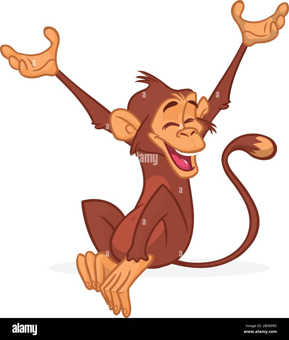 Niedlichen Affen Schimpansen Flache Helle Farbe Vereinfachte Vektor Illustration In Spaß Cartoon Style Design. Vektorzeichnung eines Affen umrissen Stock Vektor