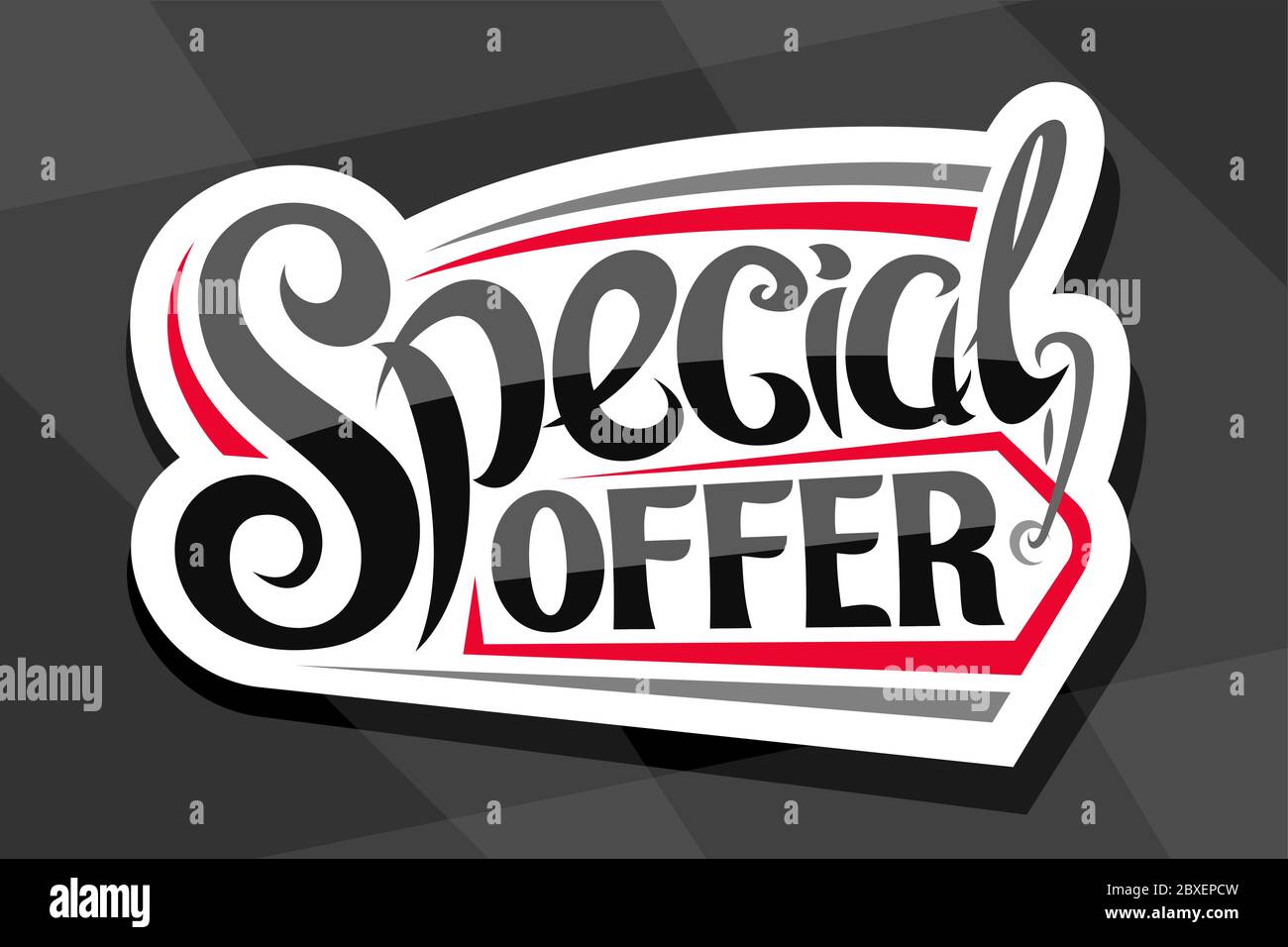 Vektor-Logo für Sonderangebot Sale, weiß dekorativen Preisschild für schwarzen freitag oder Cyber montag Verkauf mit einzigartigen handschriftlichen Schriftzug für Wörter speci Stock Vektor