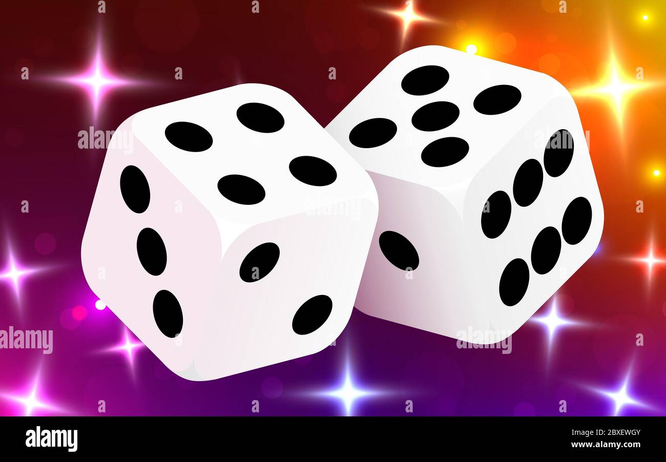 Zwei Würfel, umgeben von einem leuchtenden Rahmen. Glückssache. Casino-Konzept. Vektorgrafik Stock Vektor