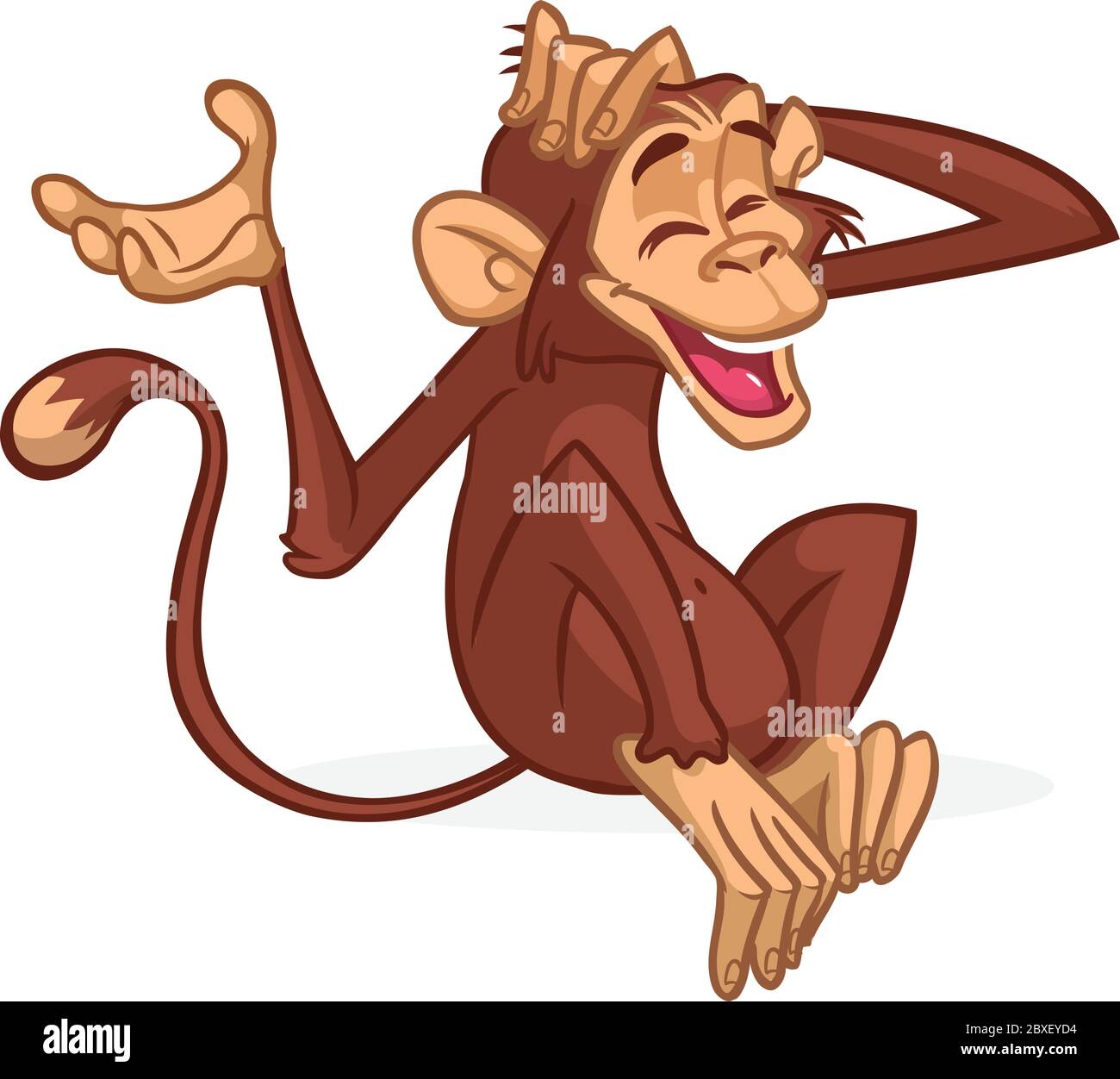 Niedlichen Cartoon Affe Sitzen Vektordarstellung Von Schimpansen Die Sich Am Kopf Kratzen Und Lachen Kinderbuch Illustration Oder Aufkleber Stock Vektorgrafik Alamy