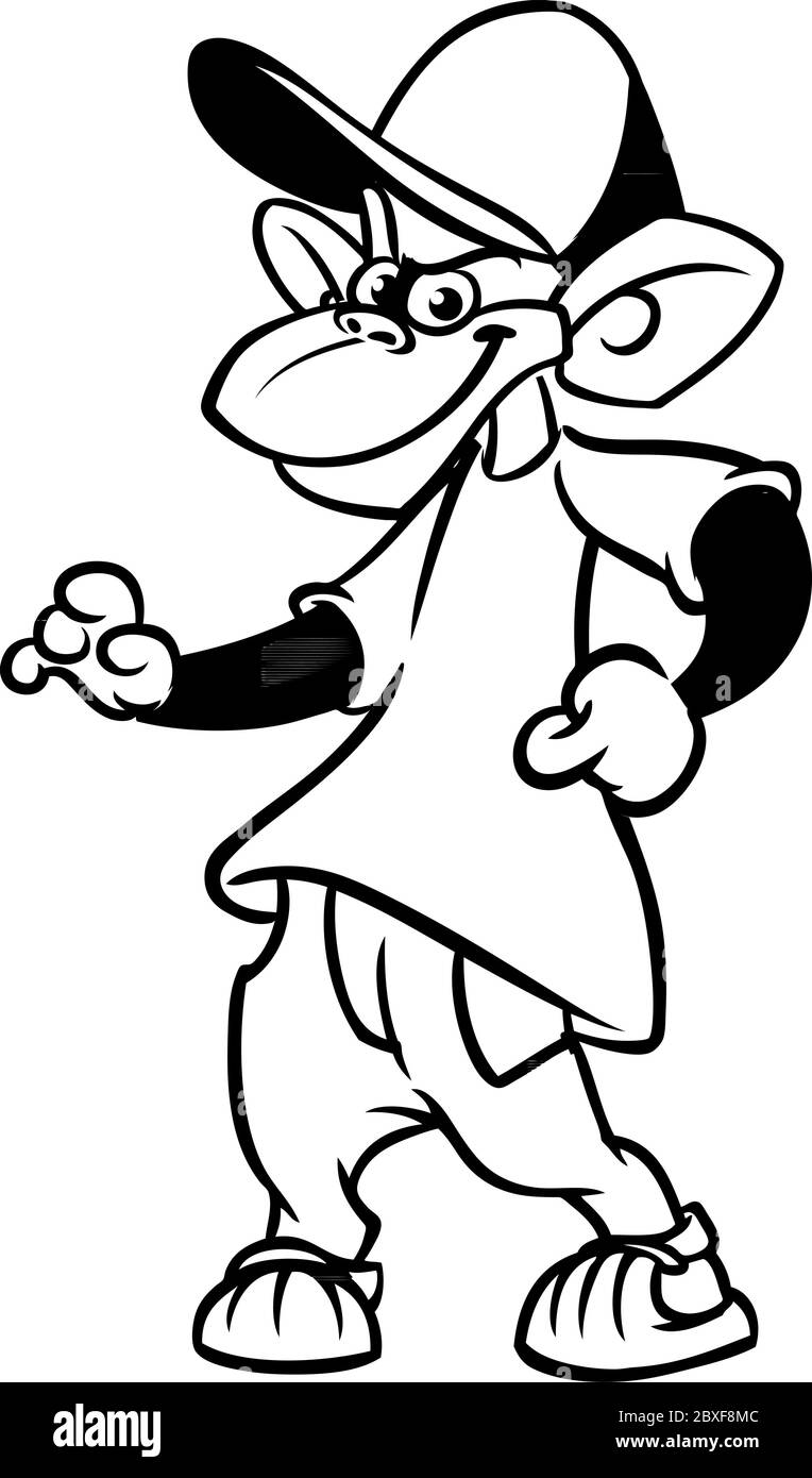 Cartoon Affen Schimpansen tanzen. Vektorgrafik umrissen. Design für Malbuch Stock Vektor