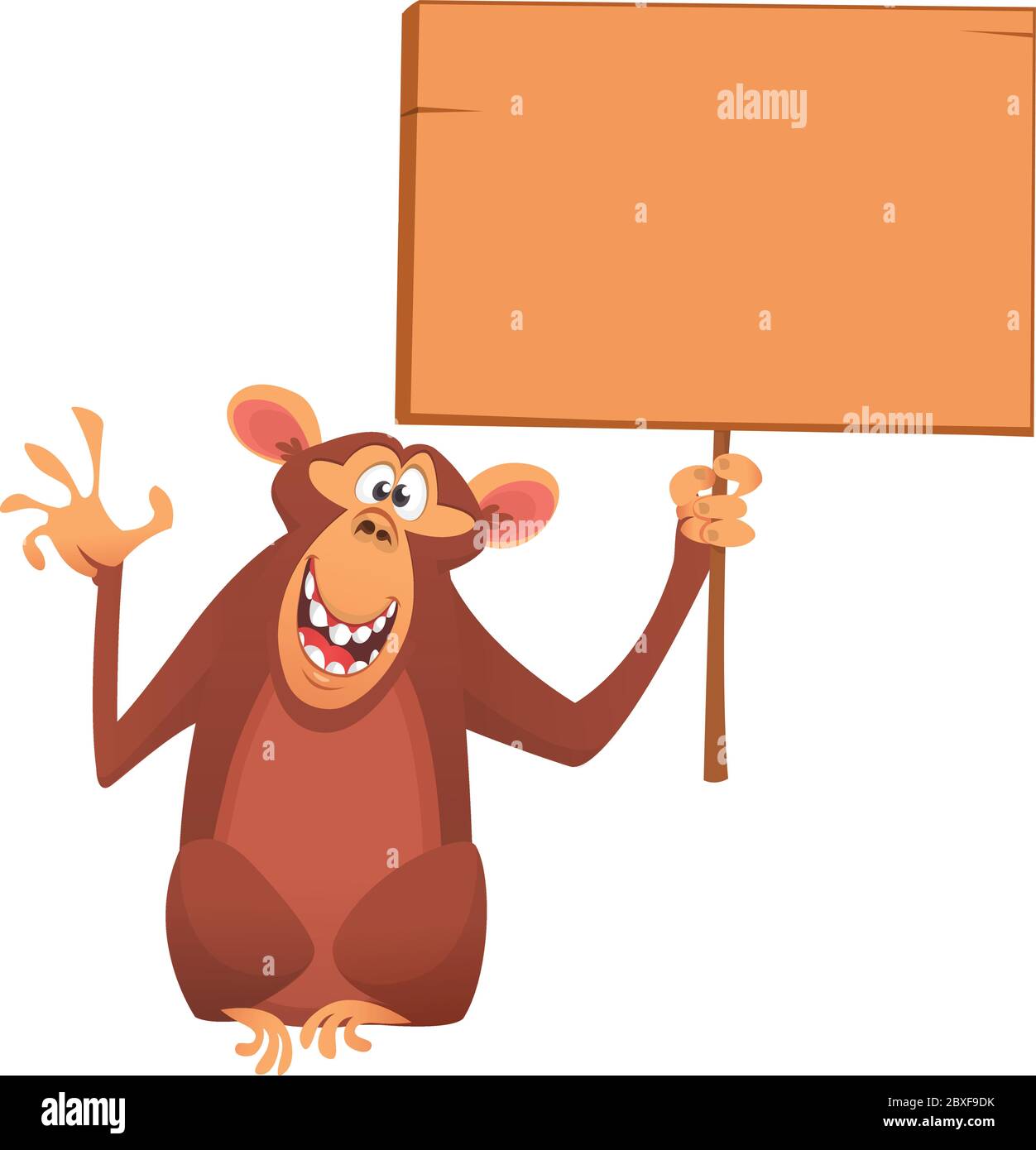 Cartoon schönen Affen mit einem Holzschild. Vektorgrafik Stock Vektor