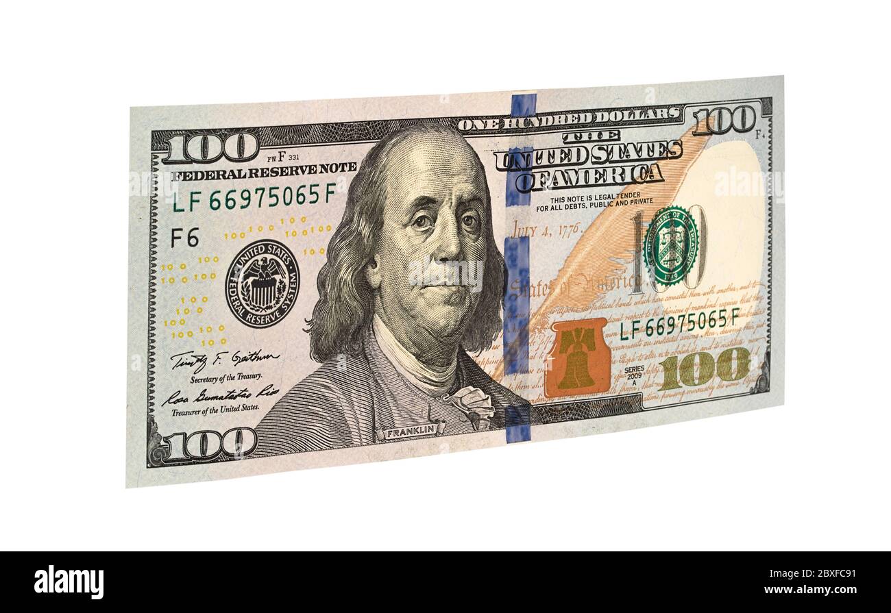 100 us-Dollar. Amerikanisches Geld isoliert Stockfoto