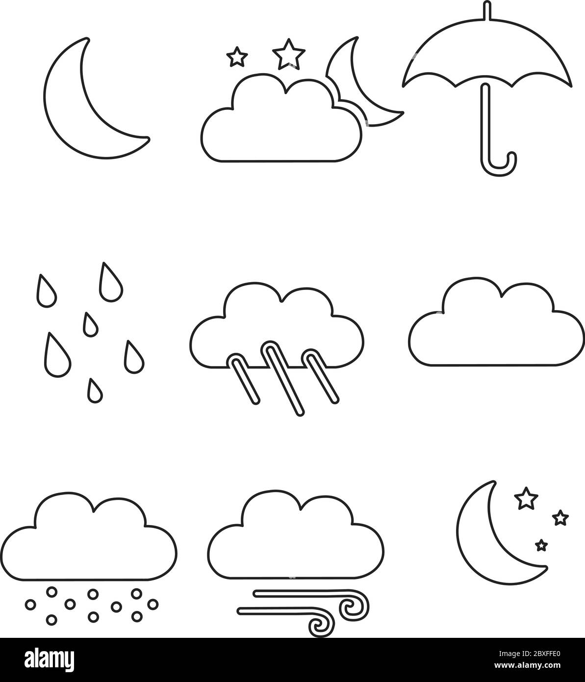 Klima Wetter lineare Icon Sammlung flache Vektor-Illustration isoliert auf weiß eps 10 Stock Vektor