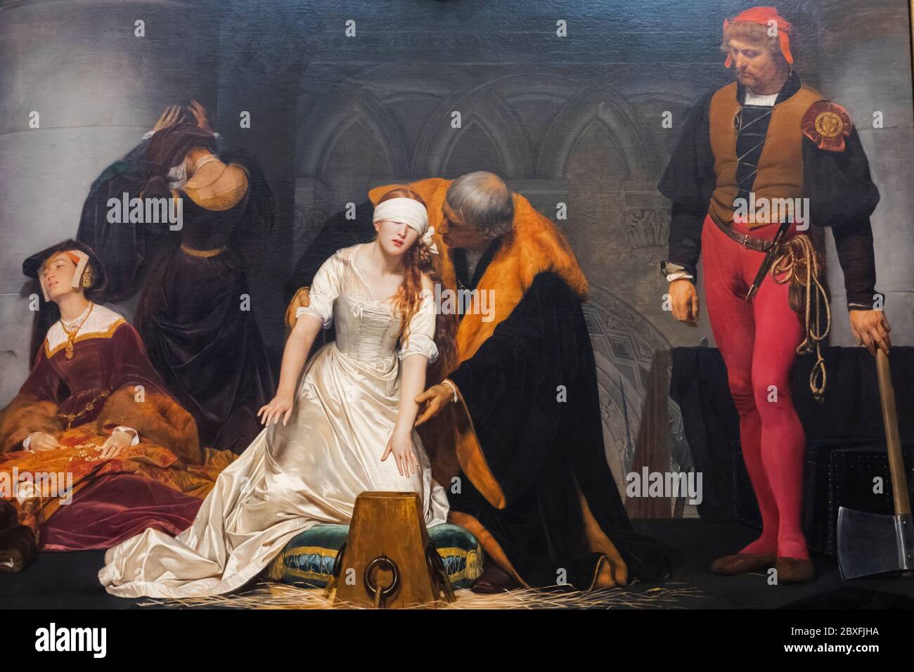Gemälde mit dem Titel 'die Hinrichtung von Lady Jane Gray' von Paul Delaroche vom 1833 Stockfoto