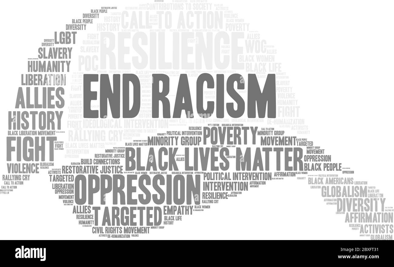 Rassismus-Wortwolke auf einem weißen Hintergrund zu beenden. Stock Vektor