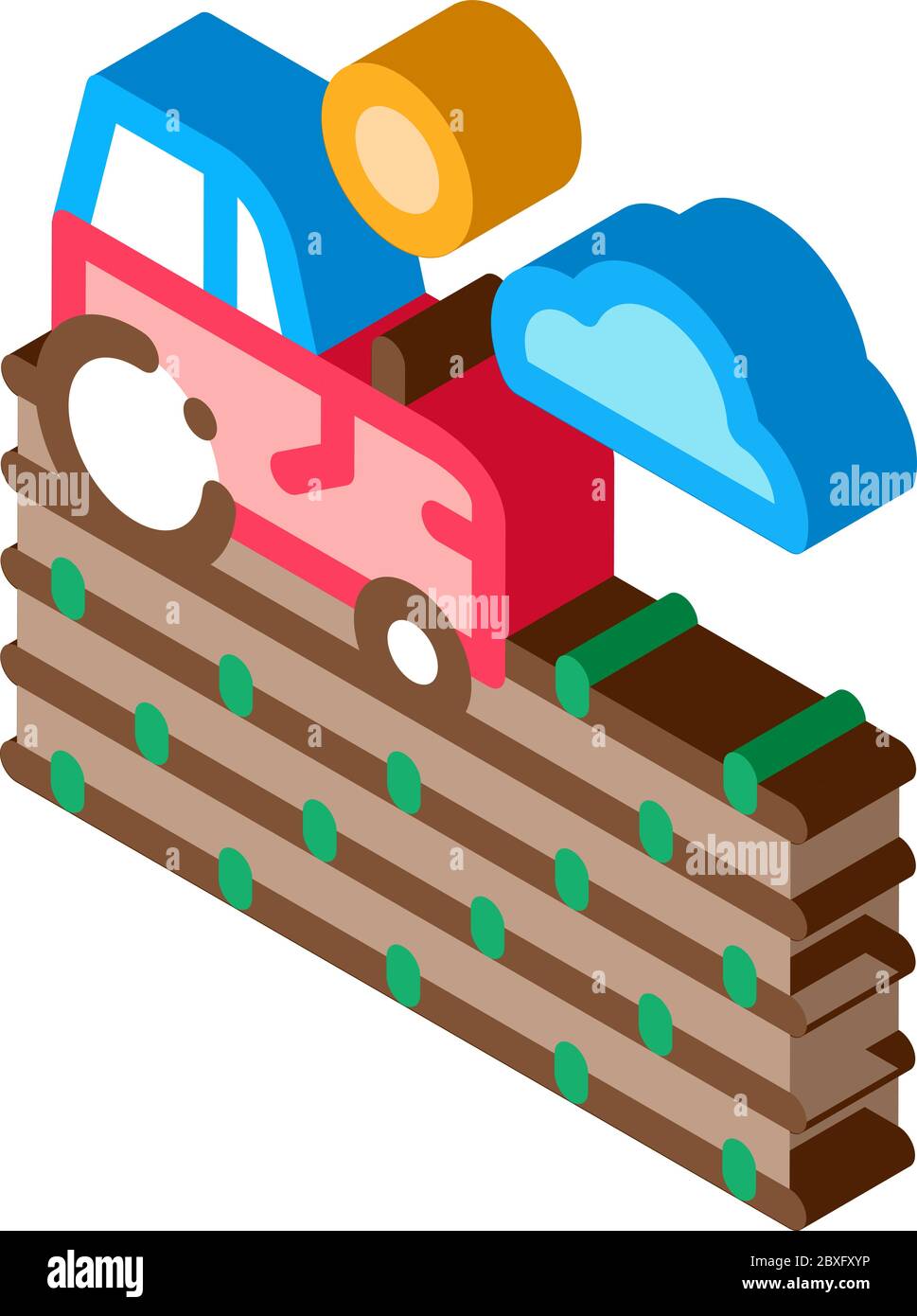 Vektorgrafik für isometrisches Symbol für Traktor auf Feld Stock Vektor