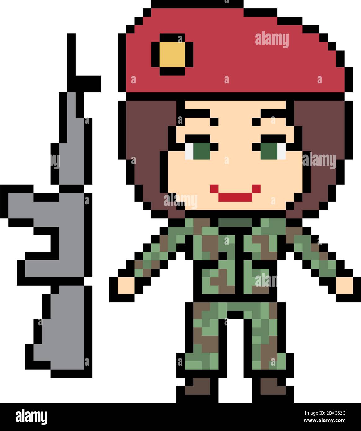 vektor Pixel Kunst Cartoon Soldat weiblich isoliert Stock Vektor
