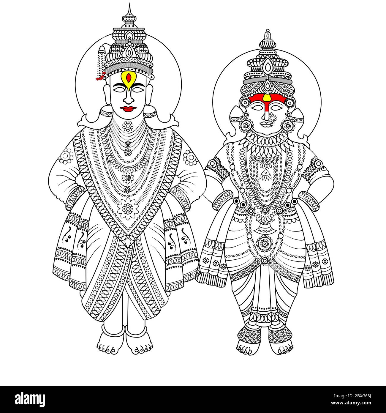 Vithala und rukmini gott, indischer gott und Göttin, Vektor-Illustration von indischer gott, schöne digitale Malerei von indischer gott und Göttin, indischer Vektor, Stockfoto