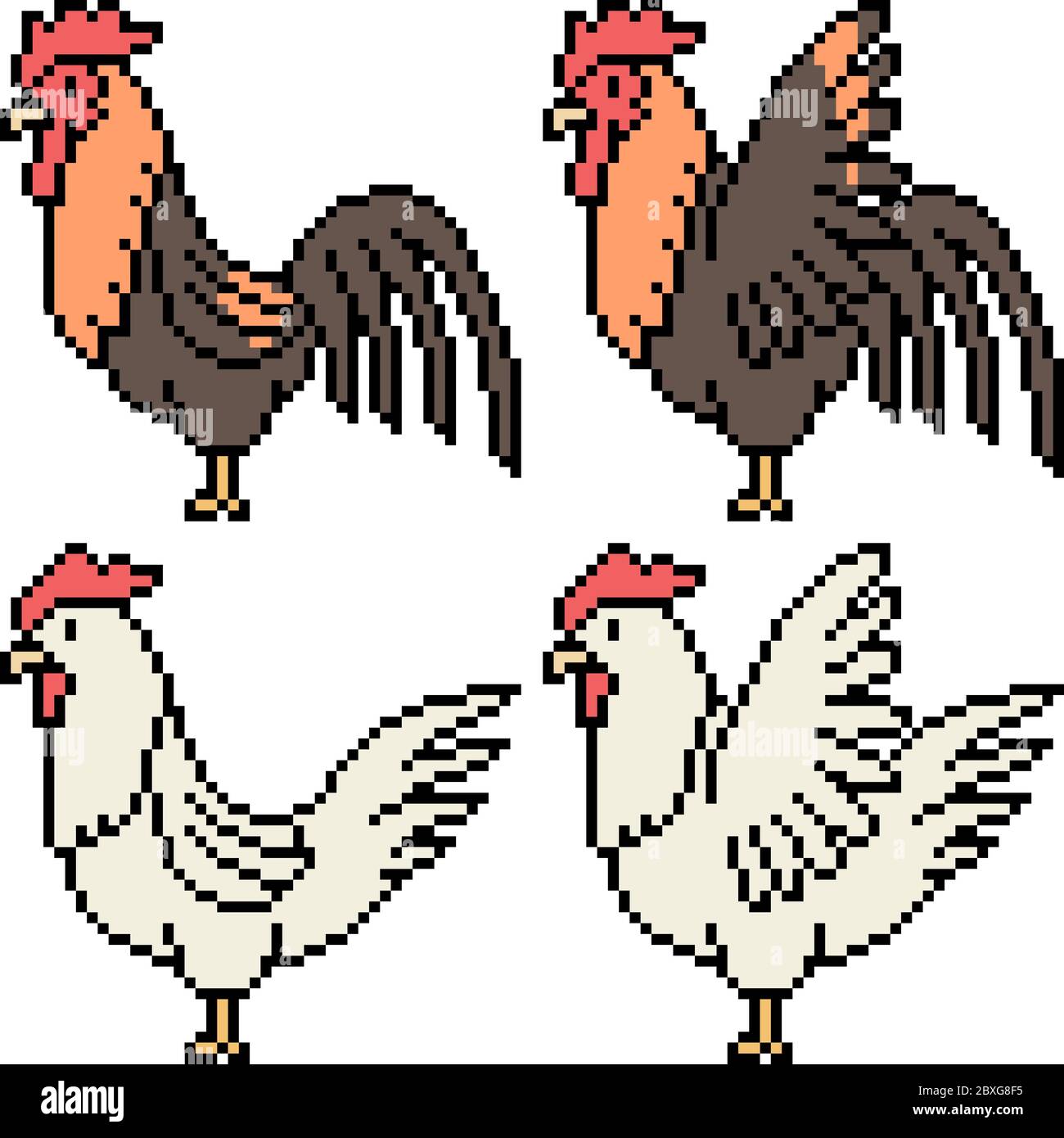 vektor Pixel Art Set Huhn isoliert Stock-Vektorgrafik - Alamy