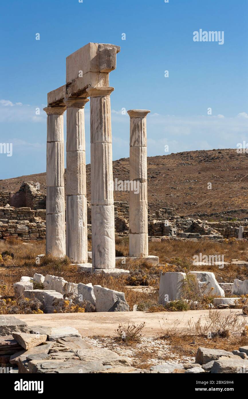 Antike Ruinen von Delos in Griechenland Stockfoto