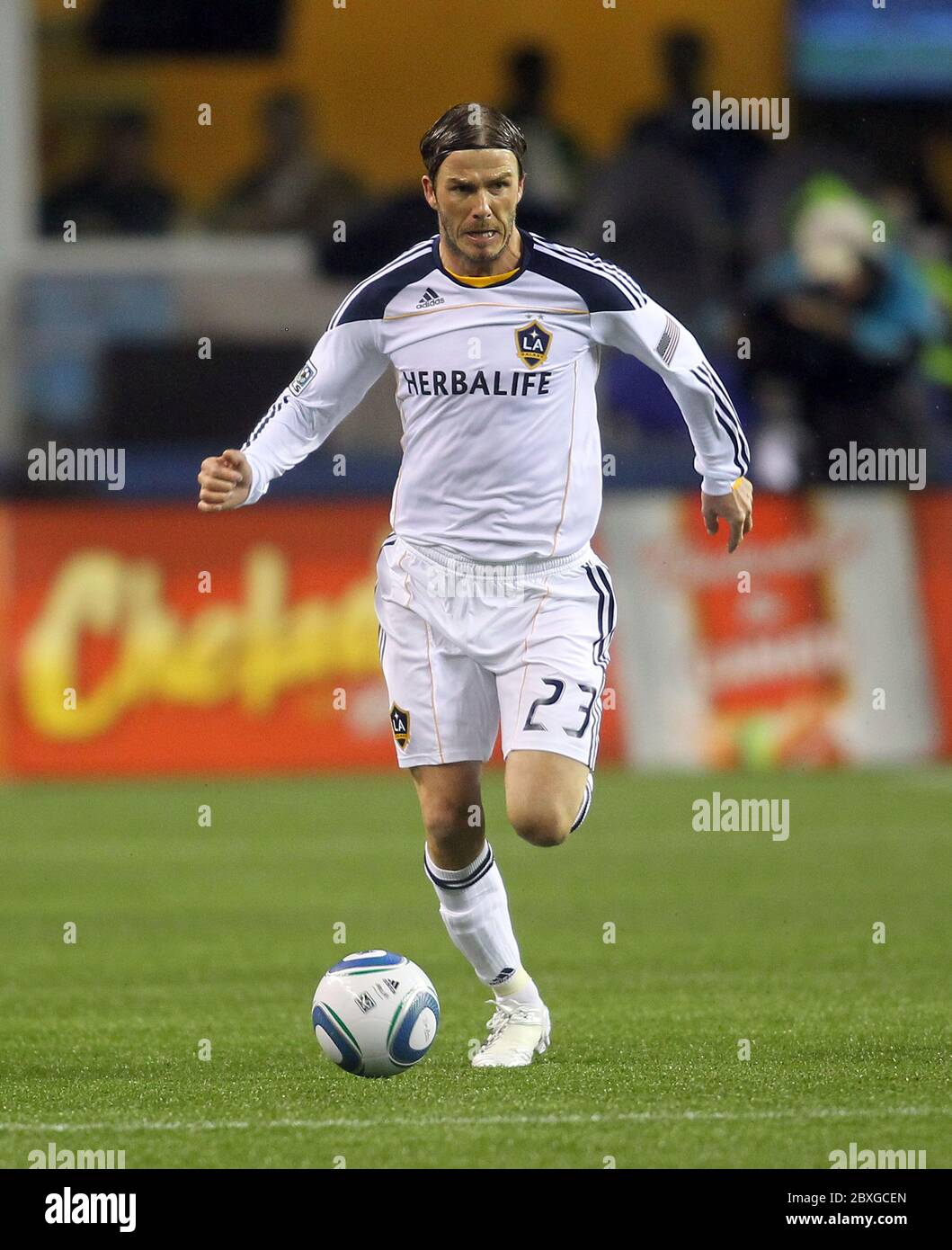 David Beckham spielt für LA Galaxy versus Seattle Sounders in Seattle, WA 15 März 2011 Stockfoto