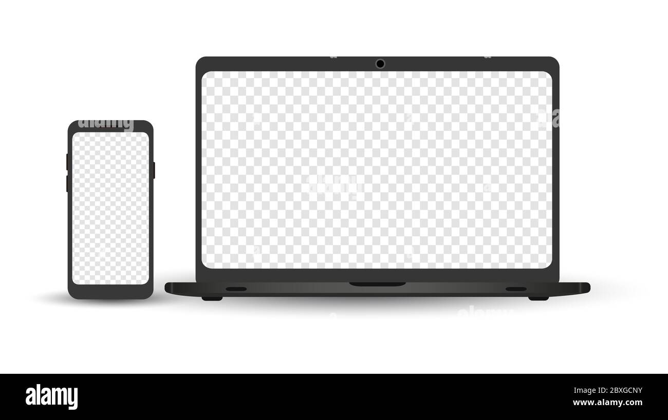 Gerätesatz - Laptop und Smartphone-Vorlage. Elektronische Geräte auf weißem Hintergrund isoliert. Realistische Vektordarstellung. Stock Vektor