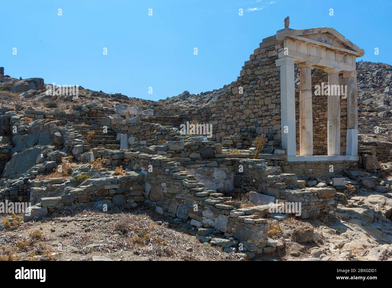 Antike Ruinen von Delos in Griechenland Stockfoto