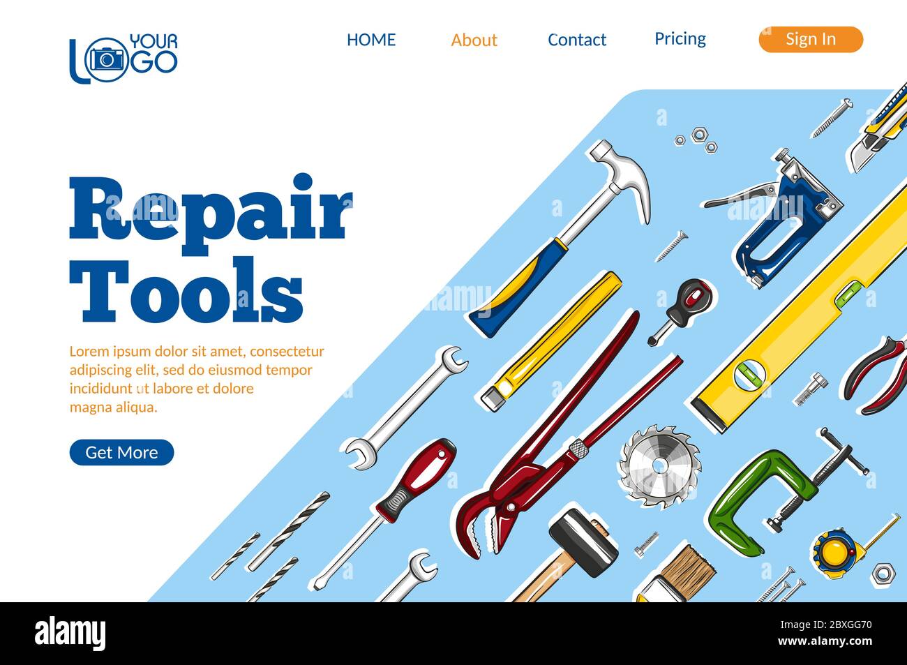 Reparatur-Tools Landing Page Layout Stock Vektor