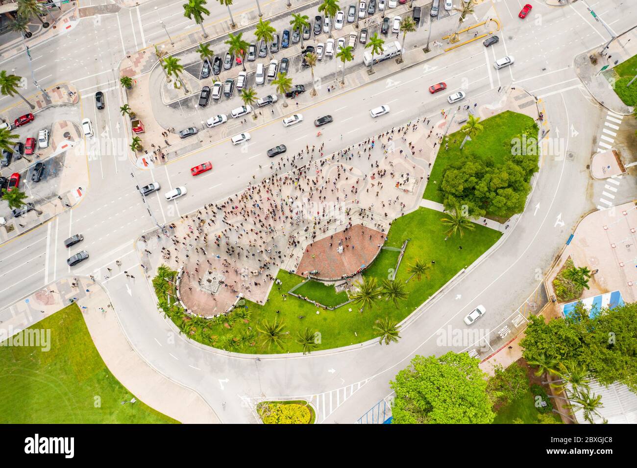 Luftaufnahme über dem Kopf Miami Proteste George Floys Tod Polizei Brutalität Stockfoto