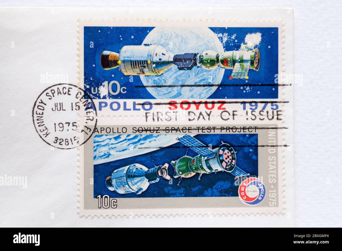 Amerikanische Ersttagsbriefe Briefmarken Apollo Sojus Stockfoto