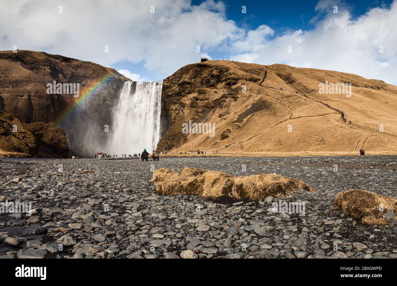 Skogafoss Wasserfall, Ringstraße Route 1, Südküste Island. Stockfoto