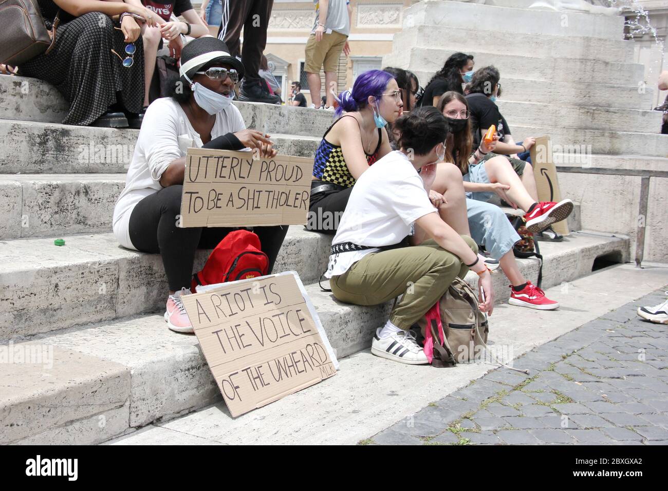 7. Juni 2020 Schwarzer Leben sind ein Thema Protest auf der Piazza del Popolo in Rom Italien Stockfoto