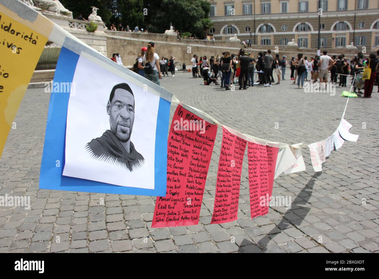 7. Juni 2020 Schwarzer Leben sind ein Thema Protest auf der Piazza del Popolo in Rom Italien Stockfoto