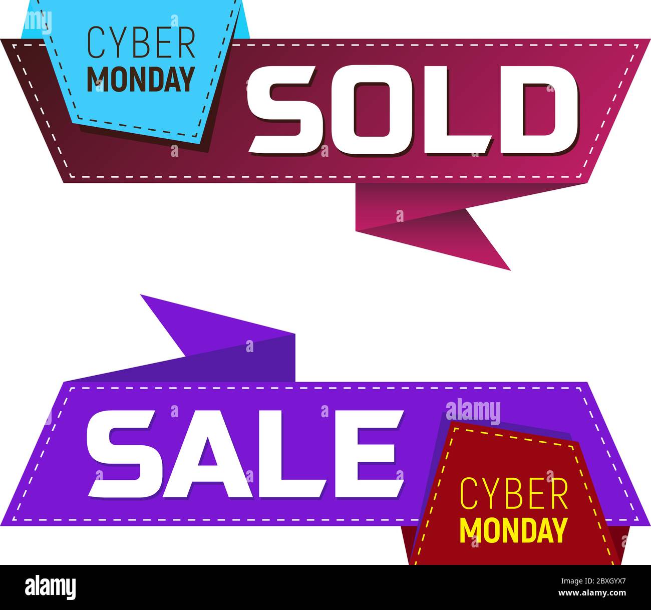 Cyber monday verkauft und Verkauf Banner oder Labels für Marketing-Promotion. Vektorgrafik isoliert auf weißem Hintergrund. Perfekt für die Werbung Stock Vektor