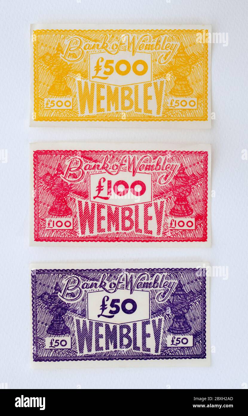 Geld aus dem Vintage Wembley Football Card Game Stockfoto