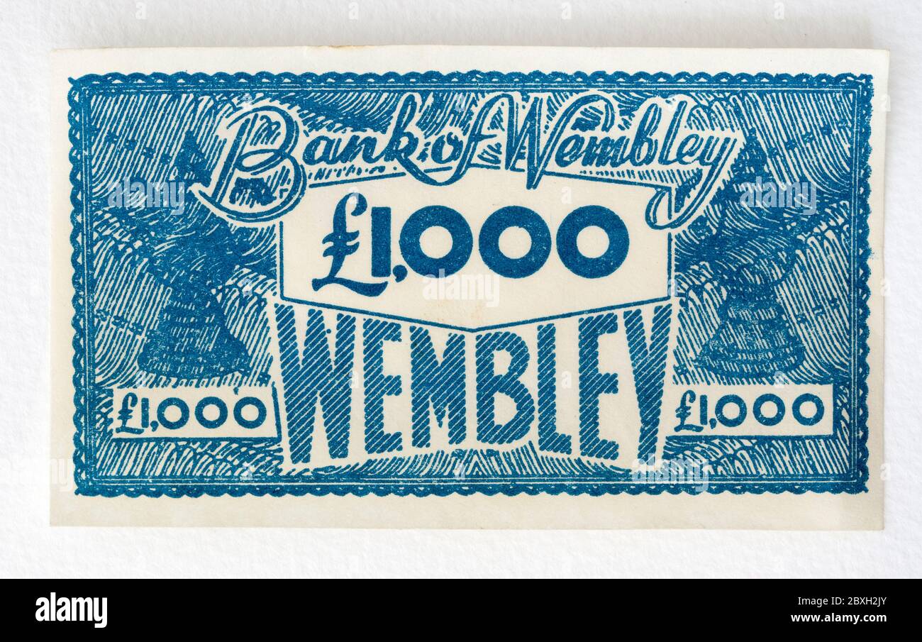 Geld aus dem Vintage Wembley Football Card Game Stockfoto
