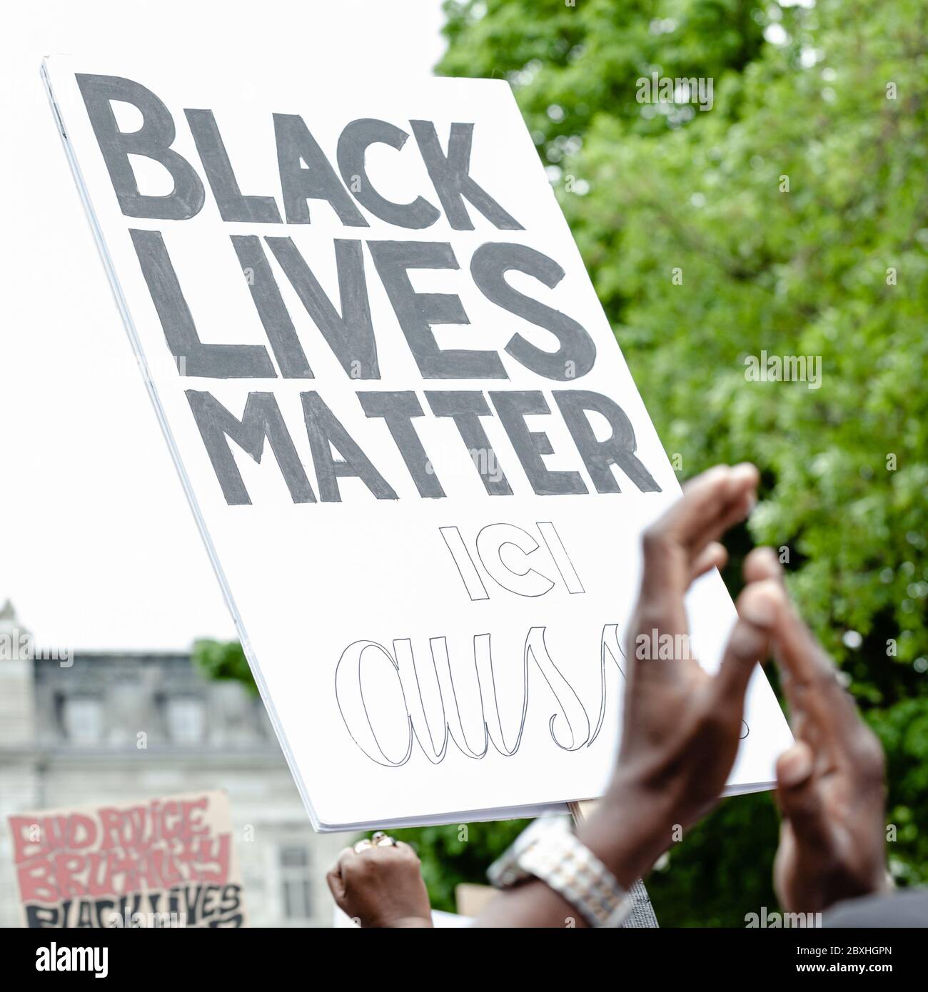 Rassemblement anti-racisme - Ville de Québec Anti-Rassismus-Rallye - Quebec City Stockfoto