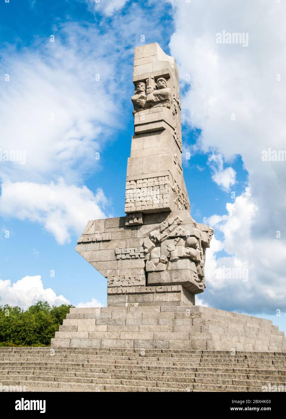 DANZIG, POLEN - UM 2014: Denkmal auf der Westerplatte zum Gedenken an die polnischen Verteidiger von Danzig in Polen, um 2014. Stockfoto