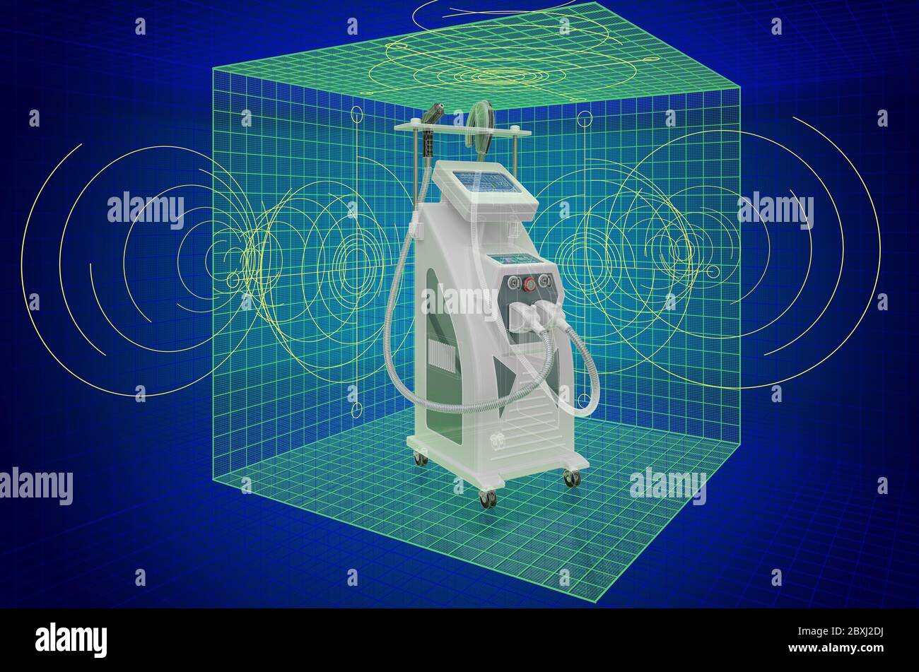 Visualisierung 3d cad-Modell der professionellen Laser Tattoo Removal Machine, Blaupause. 3D-Rendering Stockfoto