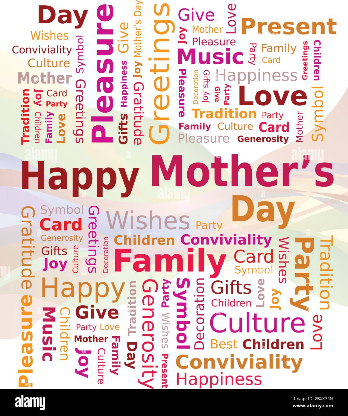 Word Cloud - Happy Mother's Day in Rot und Orange Farben - Englisch Stock Vektor