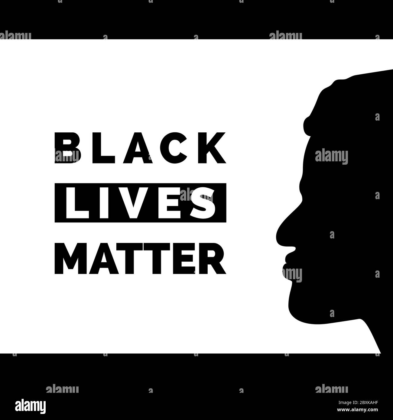 Schwarze Leben Sind Wichtig. Poster mit schwarzer Gesicht Silhouette. Menschlichkeit soziale Frage. Vektor Stock Vektor