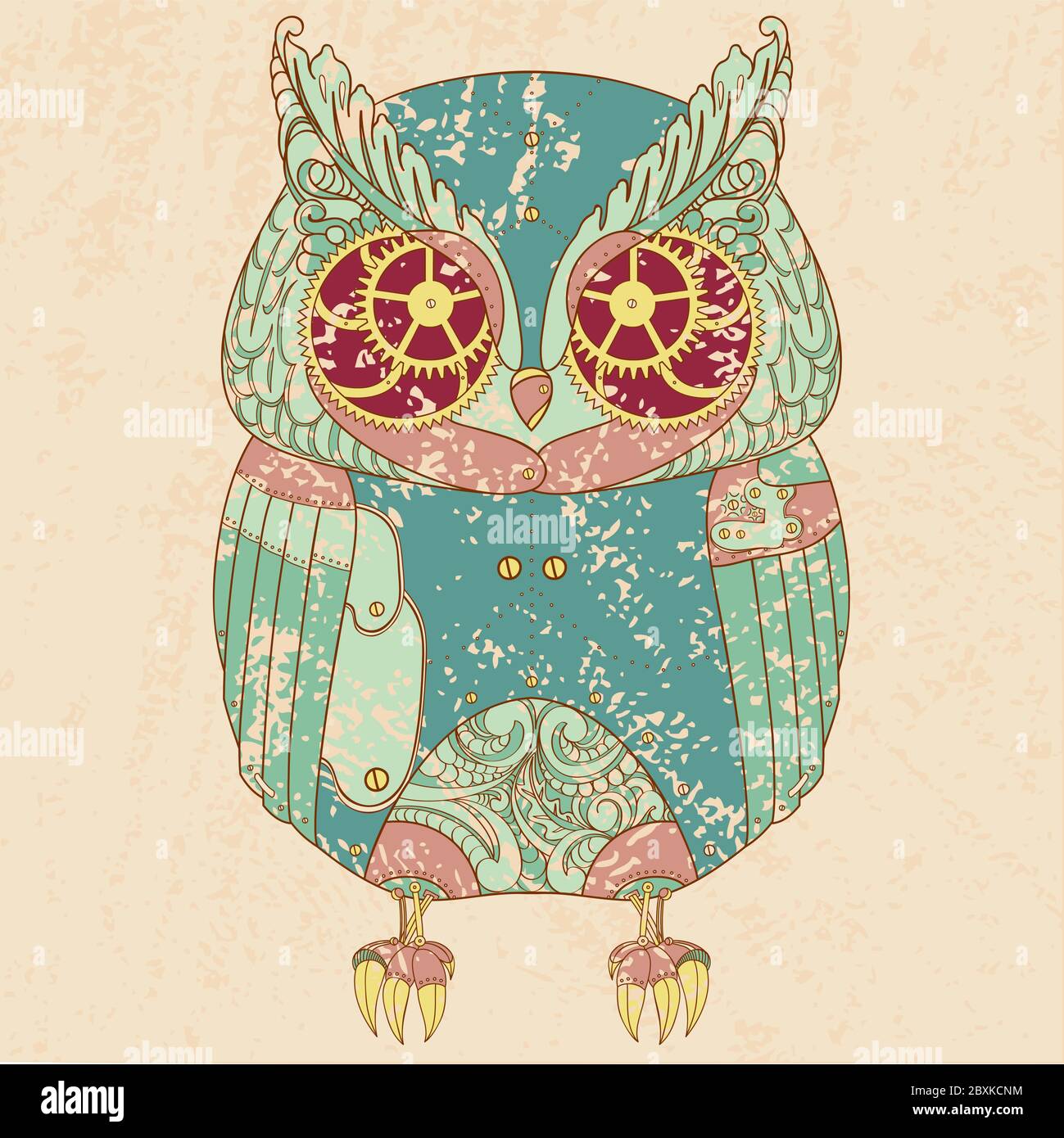 Dekoratives Tier. Dampf Punk Eule. Stock Vektor