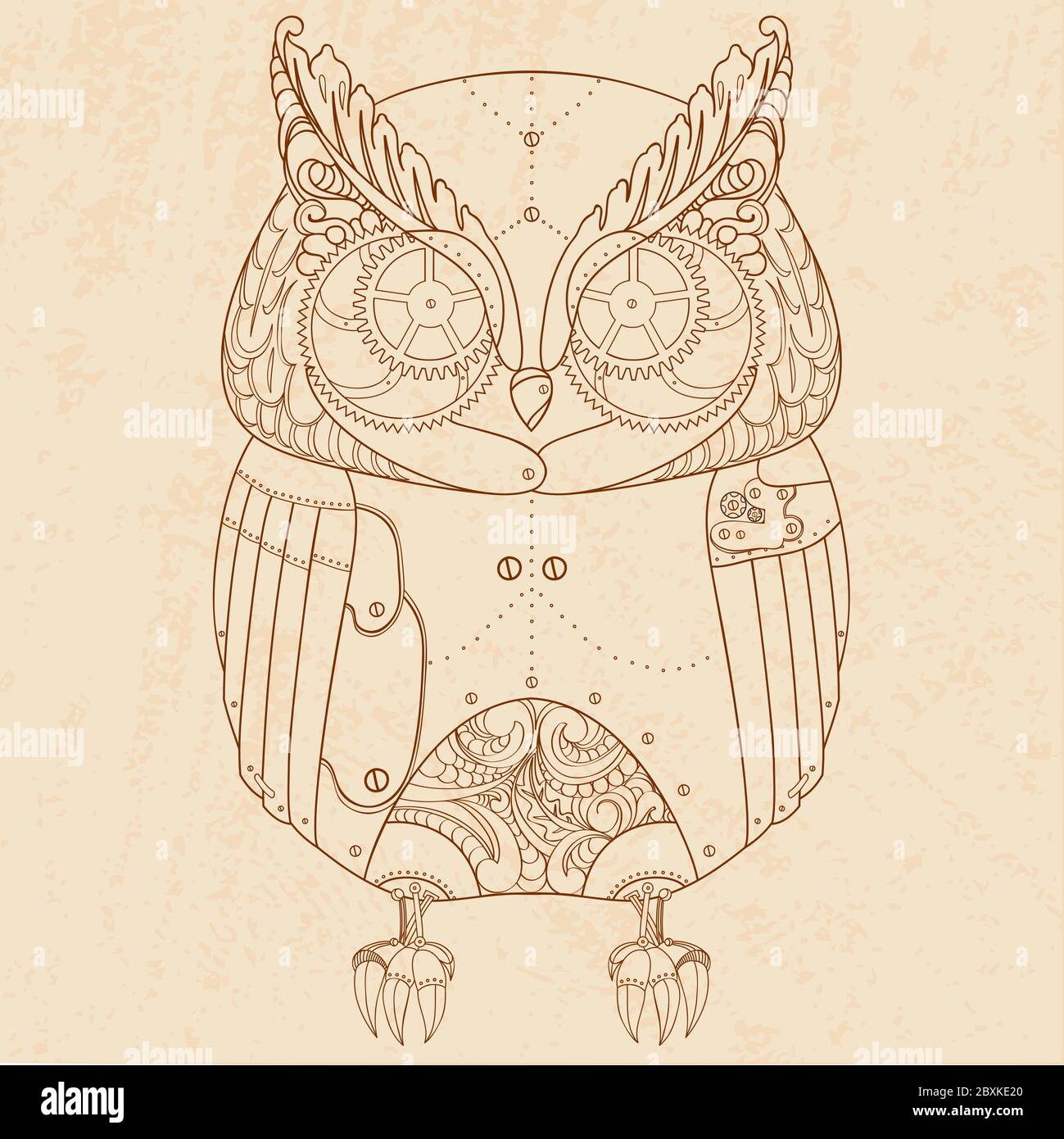 Dekoratives Tier. Dampf Punk Eule. Stock Vektor