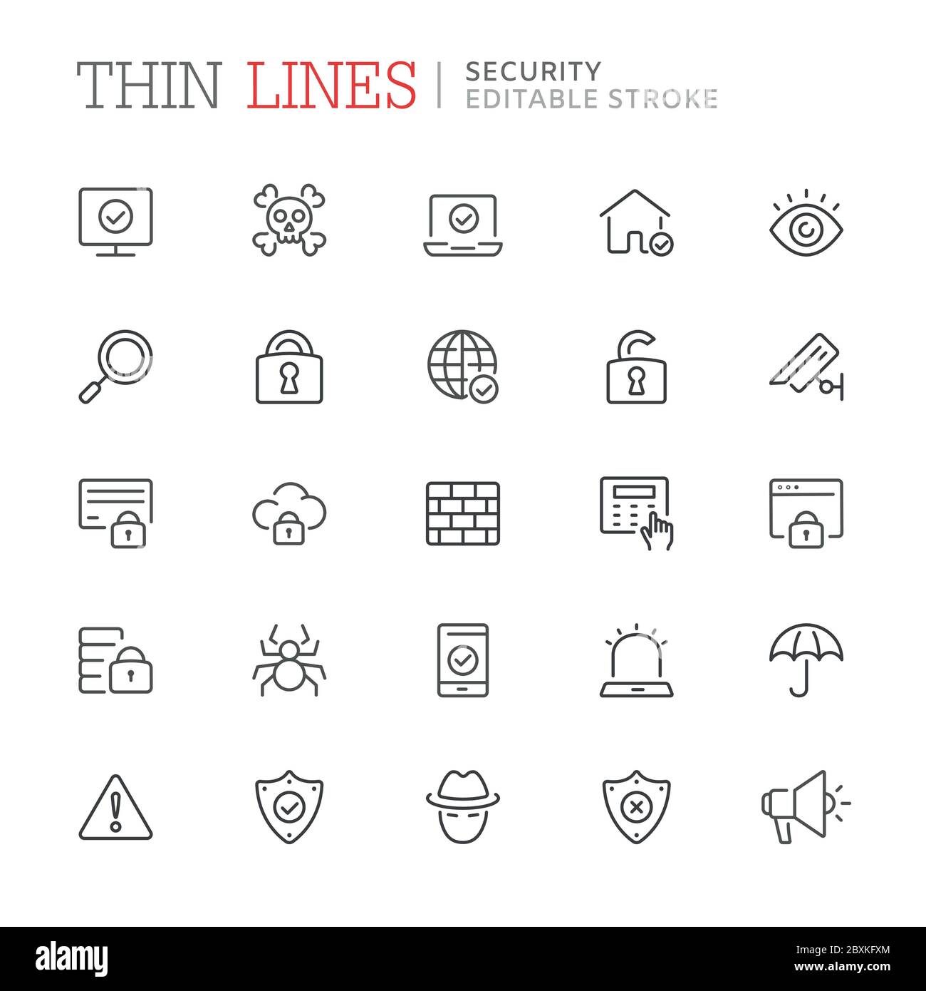 Sammlung von Sicherheitsrelared Line Icons. Bearbeitbare Kontur Stock Vektor