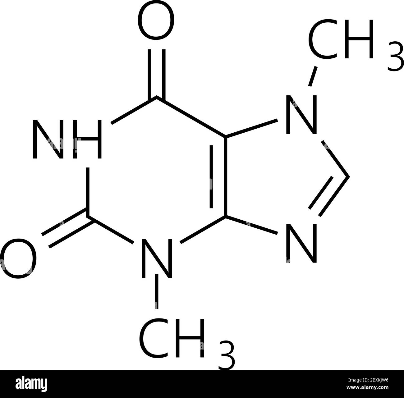 Koffein-Molekül. Einfache chemische Skelettformel. Vektorgrafik Stock Vektor