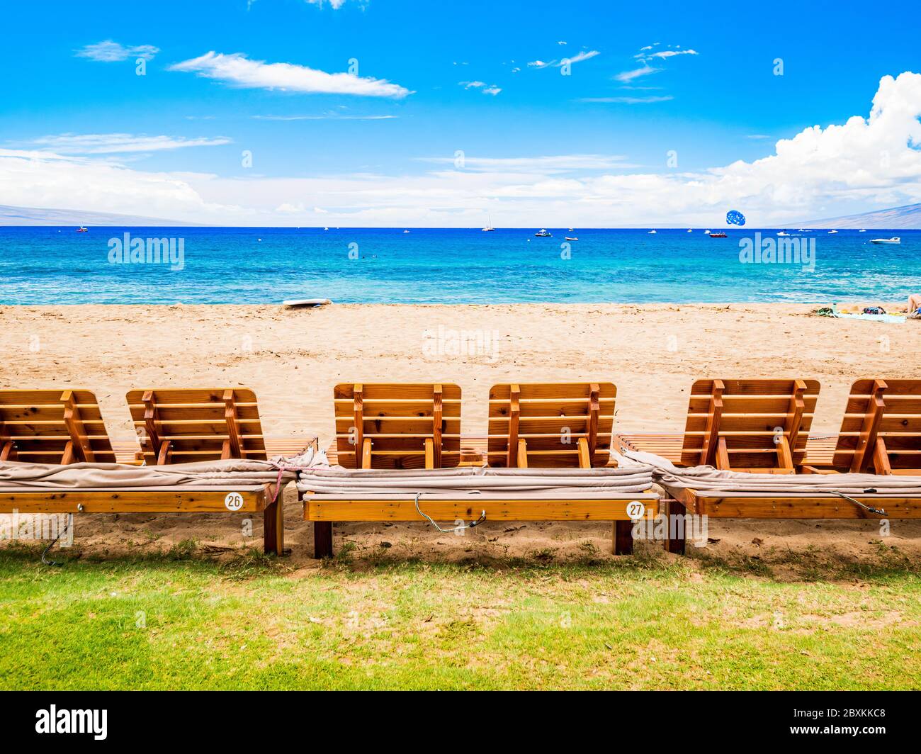 Kaanapali Beach, Maui, Hawaii, drei Meilen von weißem Sand und kristallklarem Wasser Stockfoto