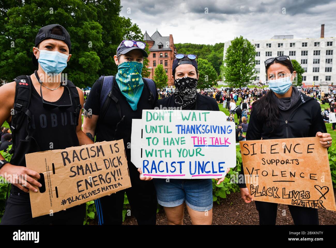 Protest gegen die Ermordung von Menschen mit Farbe durch die Polizei in den USA (Black Lives Matter), im Vermont State House und in den umliegenden Straßen, Montpelier, VT, USA. Stockfoto