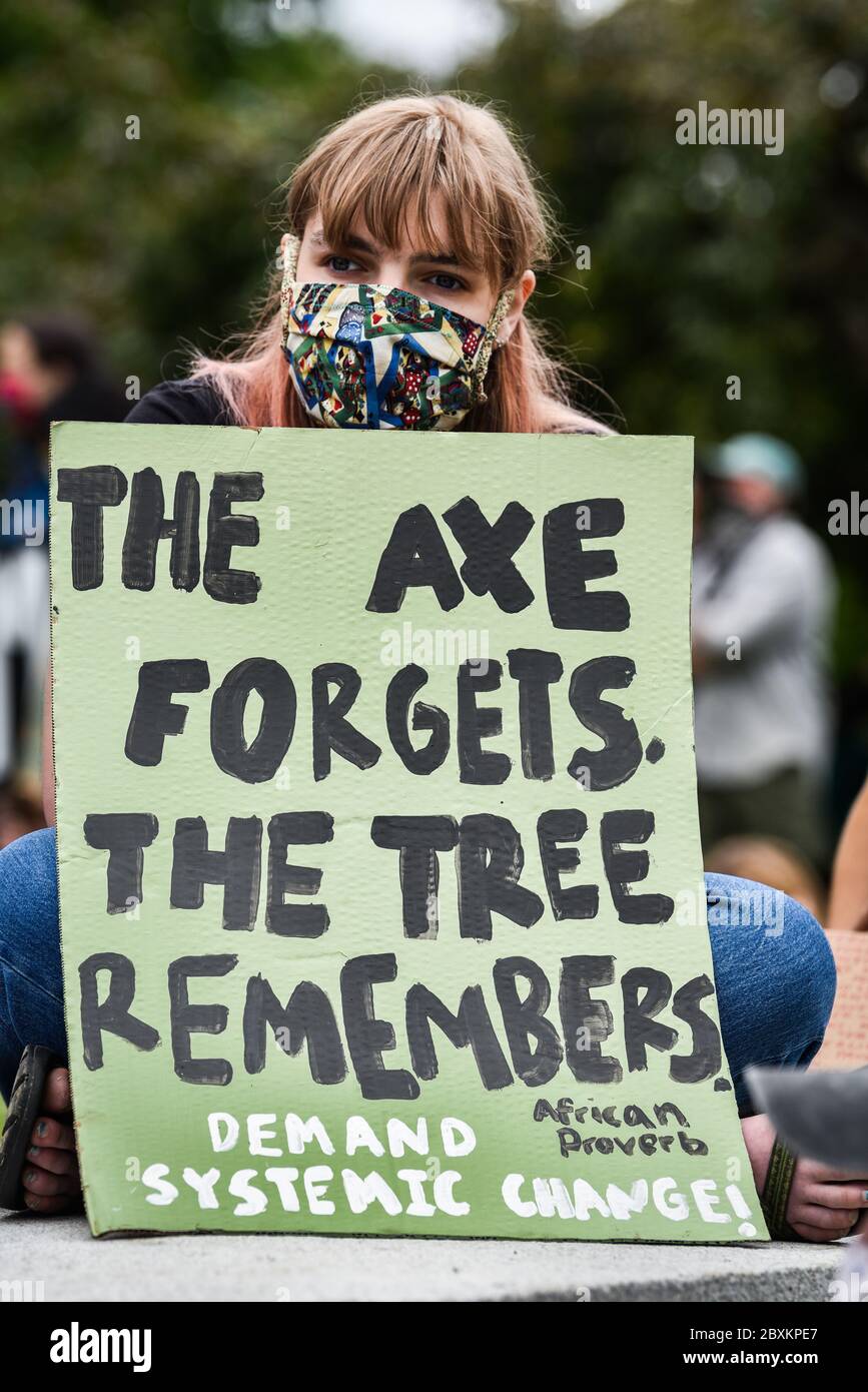 Protest gegen die Ermordung von Menschen mit Farbe durch die Polizei in den USA (Black Lives Matter), im Vermont State House und in den umliegenden Straßen, Montpelier, VT, USA. Stockfoto
