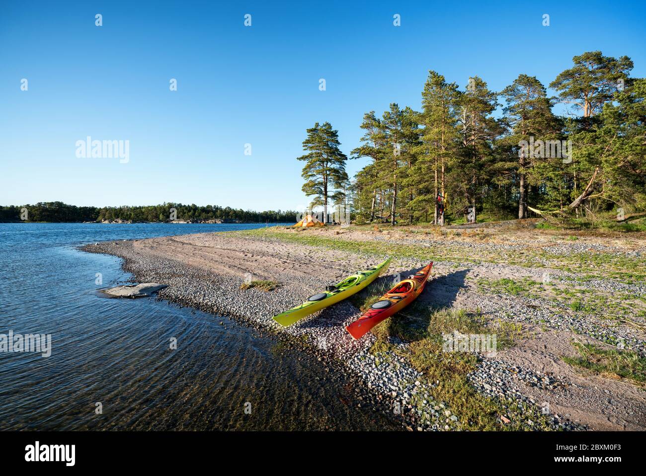 Camping auf der Insel Sandö, Porvoo, Finnland Stockfoto