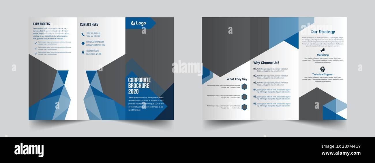 Kreatives Blaues Dreifaches Broschürenvorlagen-Design Stock Vektor