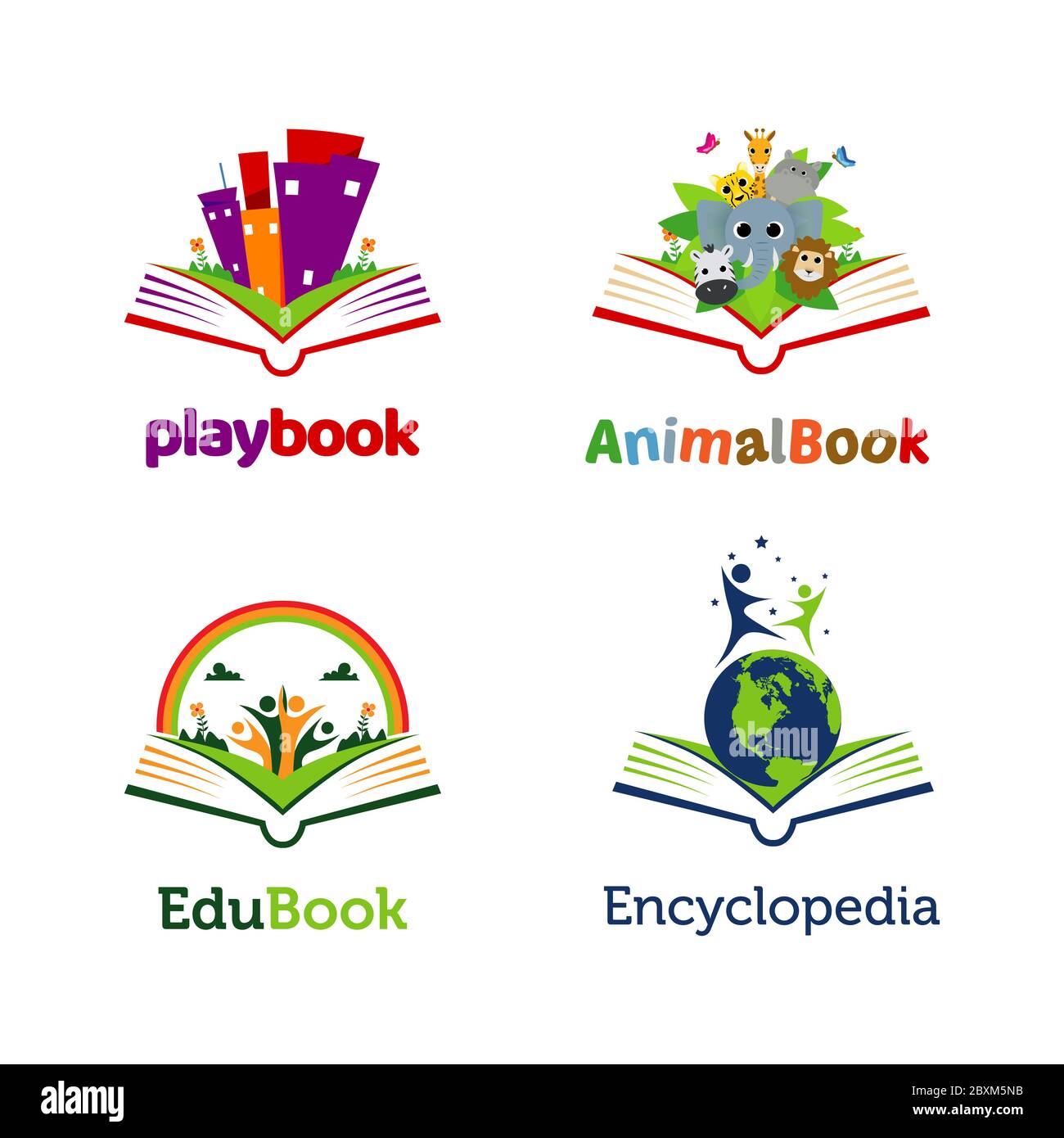 Verspielte Buch Open Logo Template Kollektion Stock Vektor