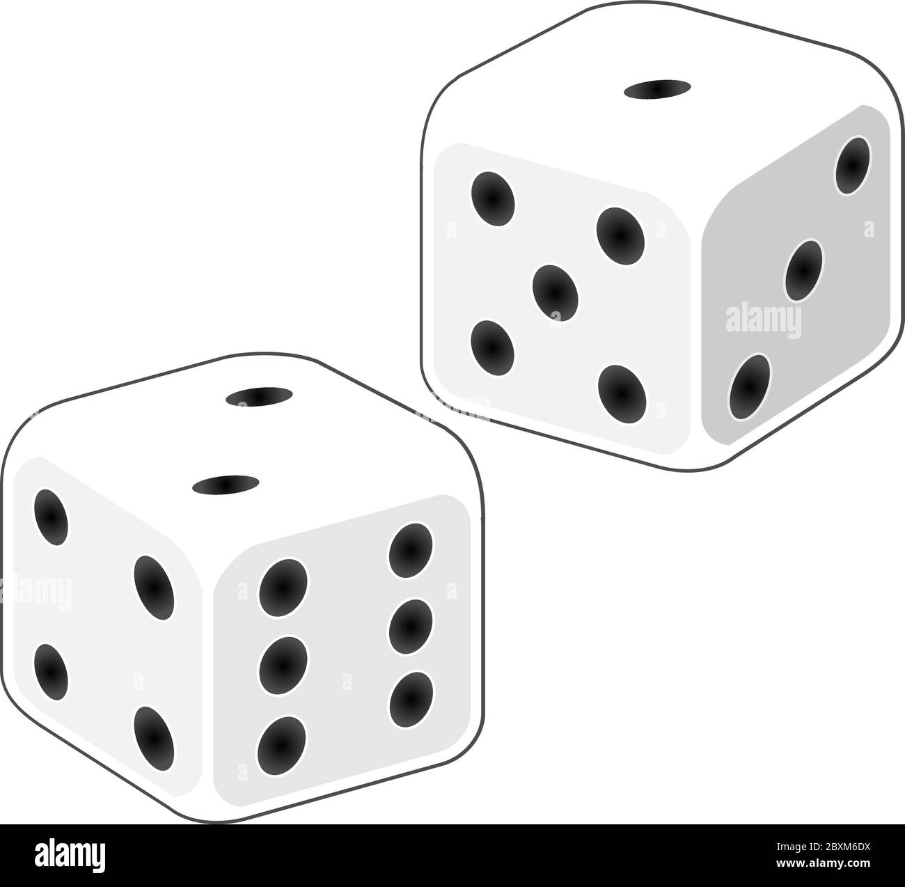 Paar Würfel-Vektor-Clipart. Zwei weiße Würfelspiel Brettspiel. Symbol für isolierte Darstellung. Stock Vektor