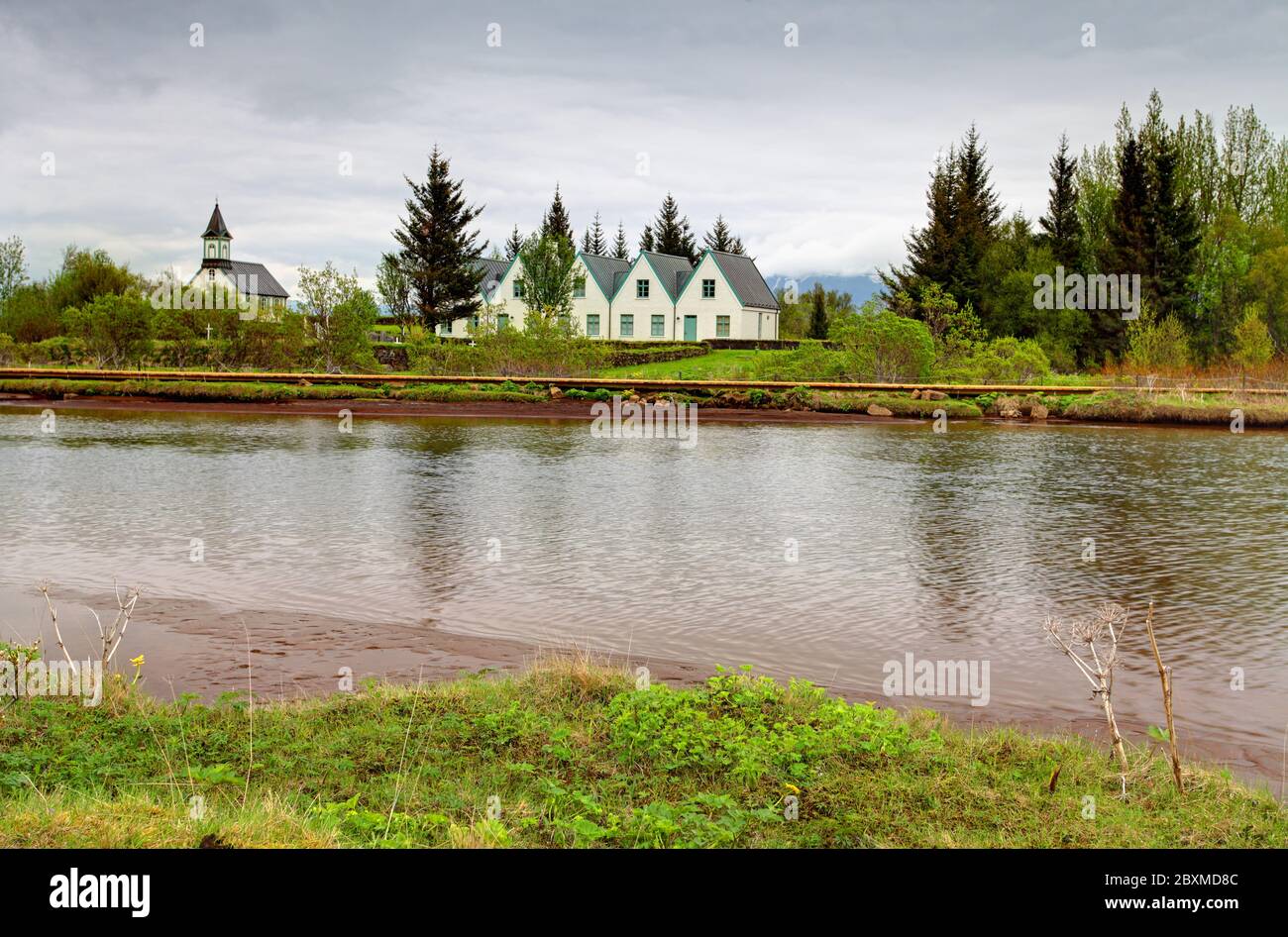 Weiße Kirche im Nationalpark Thingvellir - das berühmte Gegend in Island, Island Stockfoto