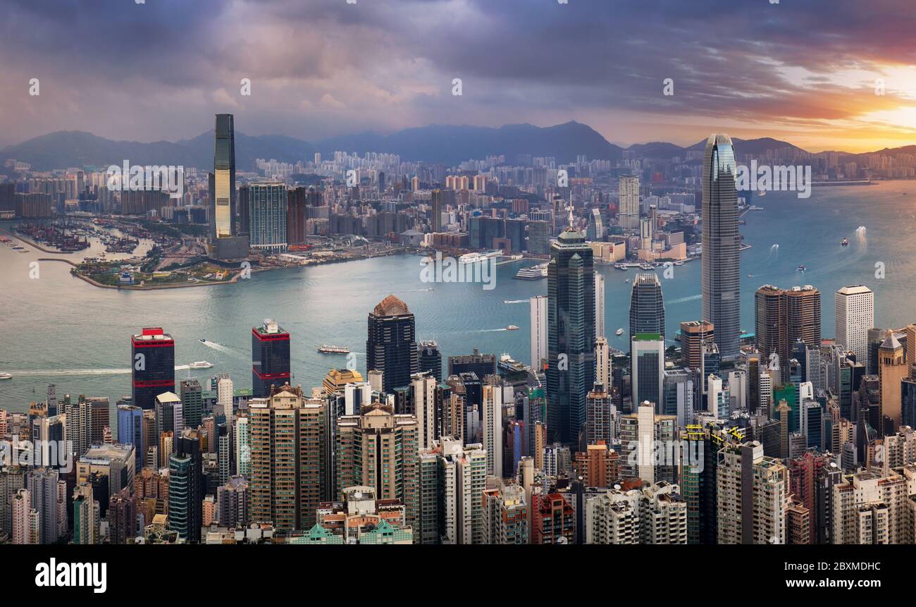 Hong Kong Stadtbild Panorama von Victoria Peak, China - Asien Stockfoto